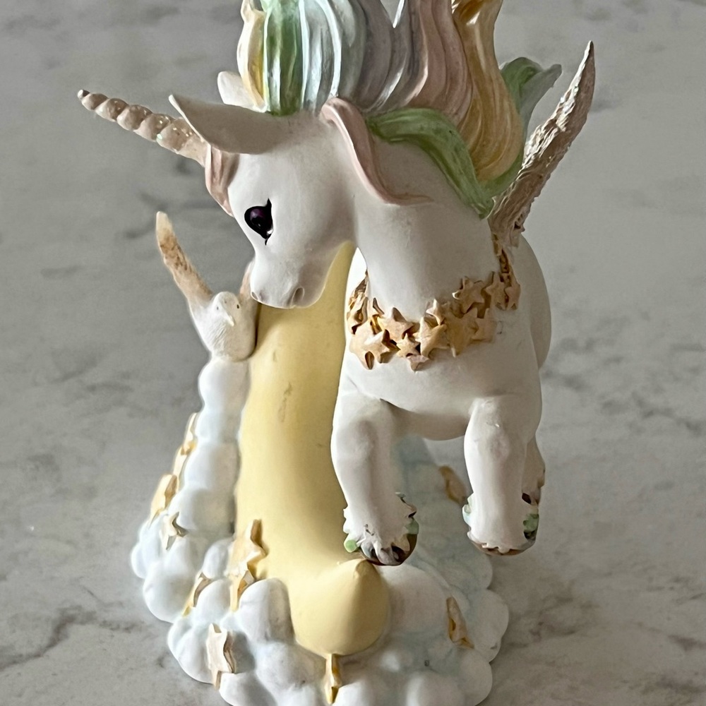 Pastel Unicorn on Yellow Crescent Moon Figurine - Picture 2 of 9